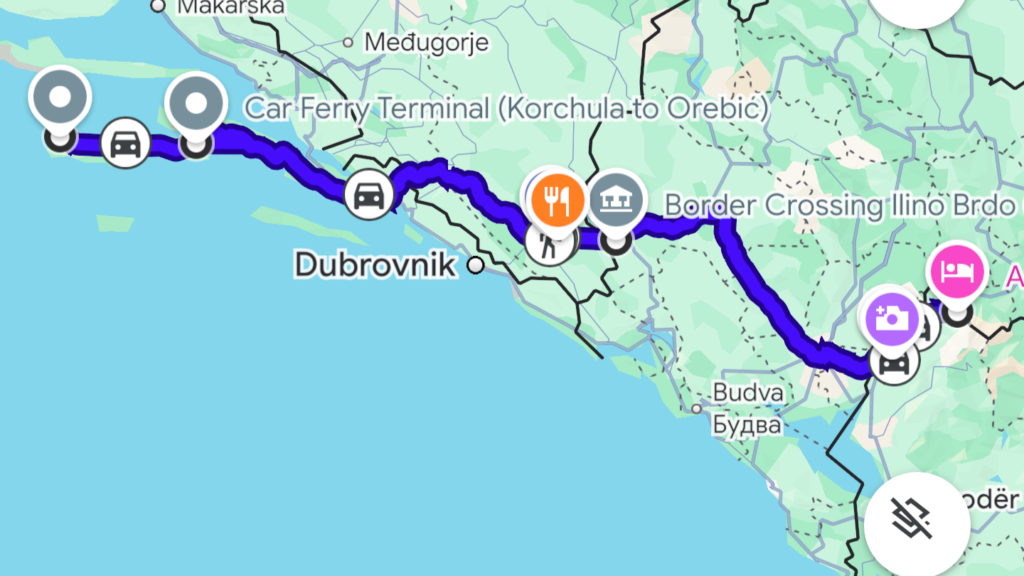 Route vom Kutak auf Korčula nach Lëpushë in Albanien