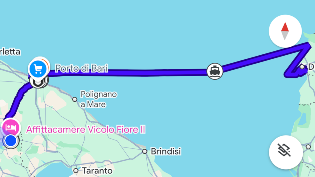 Karte der Fährfahrt von Durrës nach Bari