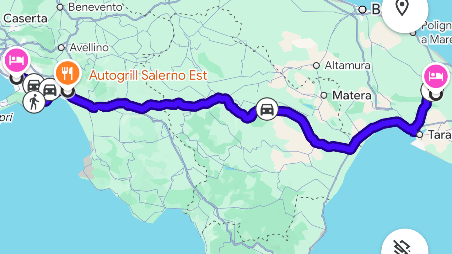 Route quer durch Süditalien von Apulien Richtung Salerno
