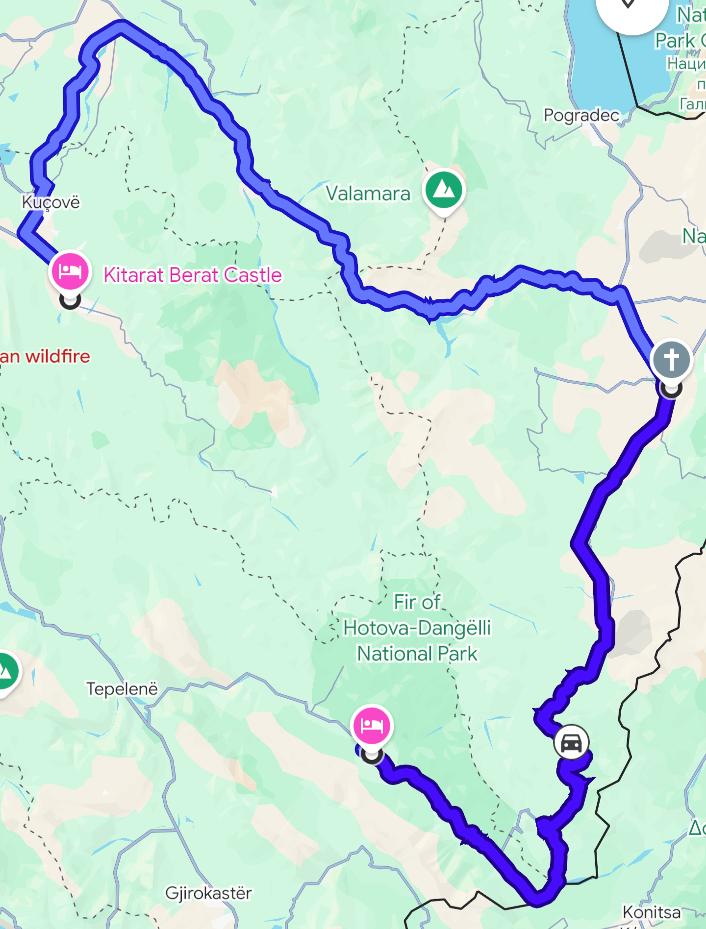 Route von Berat über Gramsh und Korçë nach Përmet